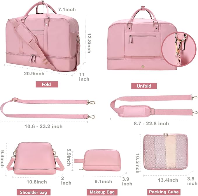Large 4-in-1 Leather Duffle Bag for Travel Weekender Overnight Hospital Gym Bag for Men & Women, Carry On Airline Approved Personal Item Duffel Garment Bag Luggage with Shoe Compartment & Toiletry Bag - Image 3