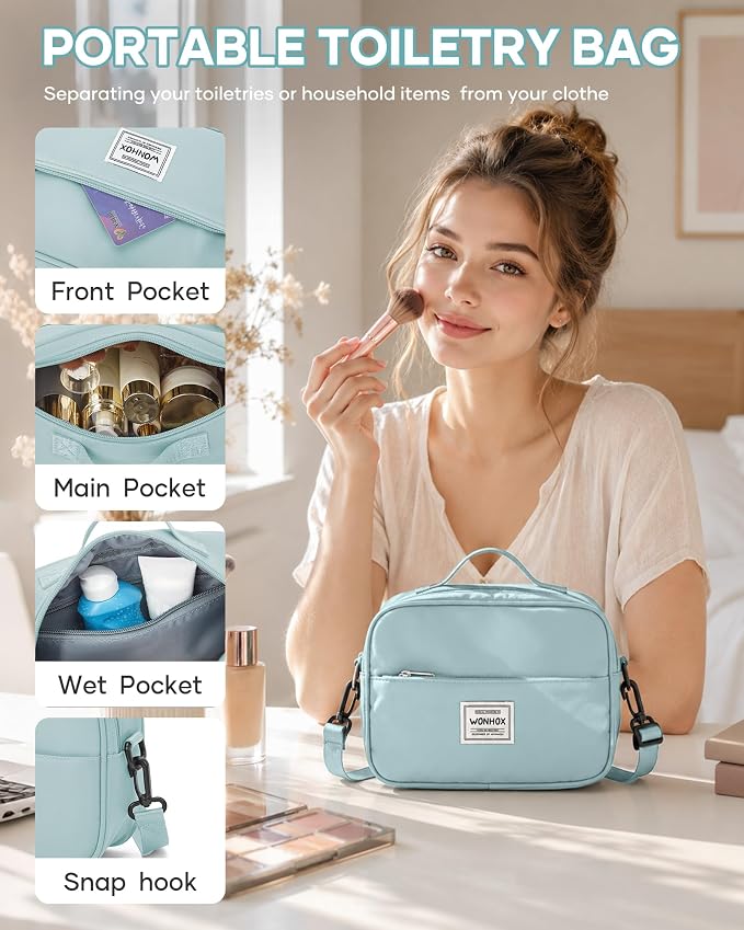 Travel Duffel Weekender Bag Women Tote Carry On Bags With Shoe Compartment | Travel Overnight Bags with Trolley Sleeve for Airplanes Waterproof Lightweight Sport Tote Gym with Toiletry Bag Blue - Image 4