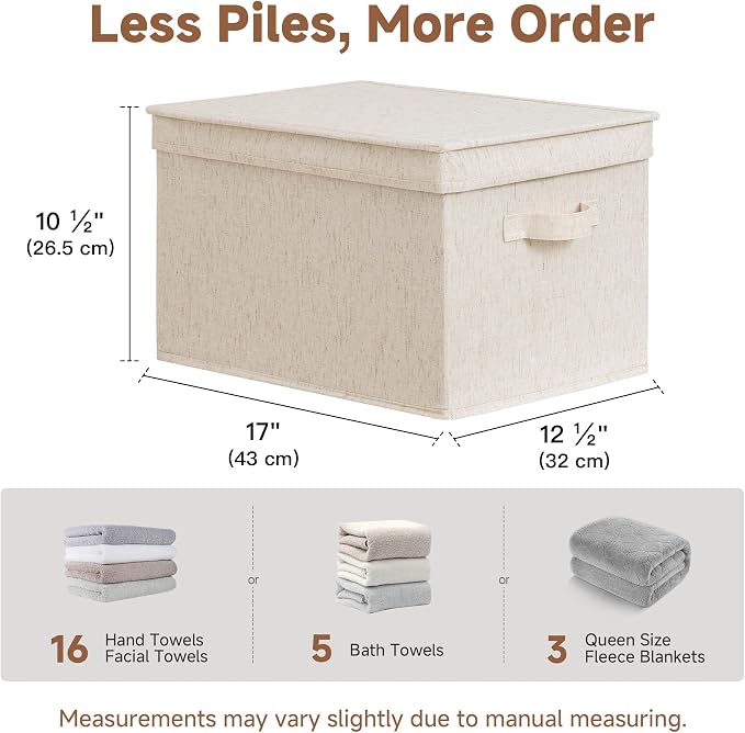 StorageWorks Fabric Storage Bins with Lids, Closet Storage Bins | Lidded Dust-proof, Easy Pull Handles, Foldable, Stackable, Ideal for Clothes Blanket Towel, Jumbo, Rustic Linen, 3-Pack - Image 5