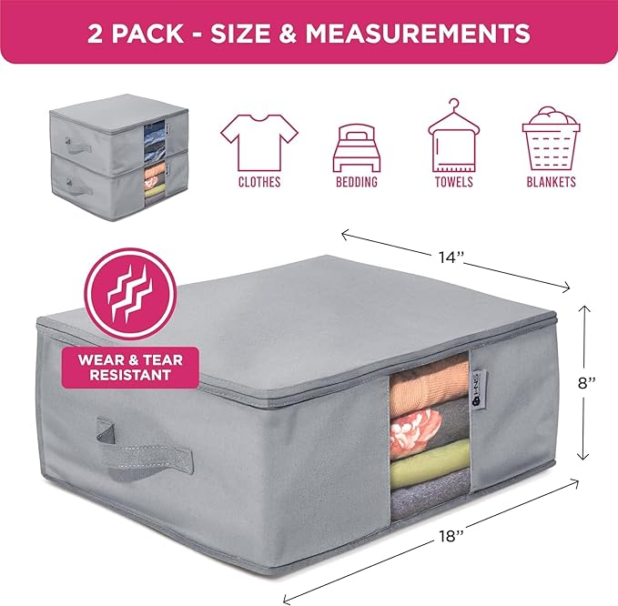 Cedar Clothes Storage Bag Organizer, Protects From Moths, Set of 2, Grey | Protects from Moths, Moisture, Dirt & Dust, Underbed Storage Bags for Clothes, Cashmere Sweaters, Bedding & More - Image 2