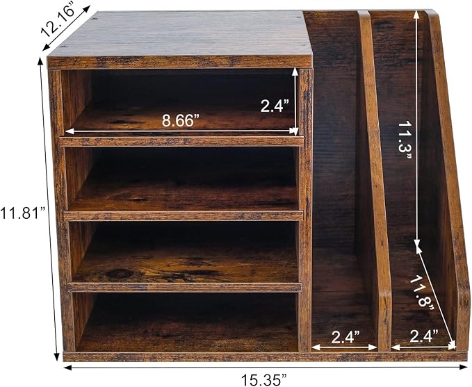 Wood Desktop File Holder Organizer Mail Sorter for File Folders, Mails, Envelopes, Mailing Supplies or Magazines, Brown - Image 4