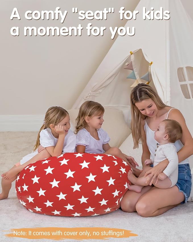Aubliss Stuffed Animal Storage, Canvas Bean Bag Chairs Cover, Large 38" | Kids Toy Storage Organizer for Blankets Towels Clothes - Image 6