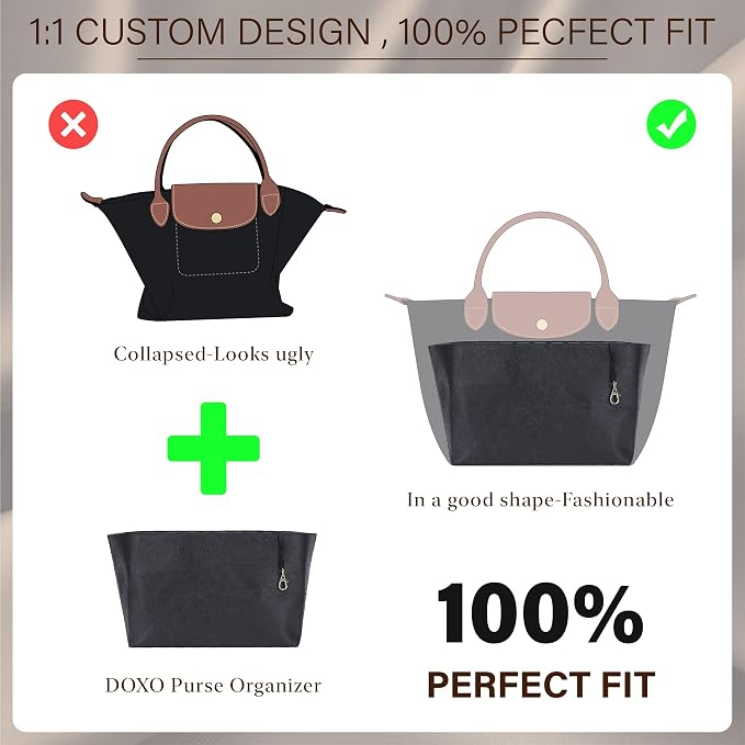 Purse Organizer Insert for Longchamp Le Pliage Large, Black | 6-Compartment Bag Organizer with YKK Zipper Pocket, Cup Holder, Key Chain, Waterproof DupontPaper Lightweight Handbag Shaper - Image 3