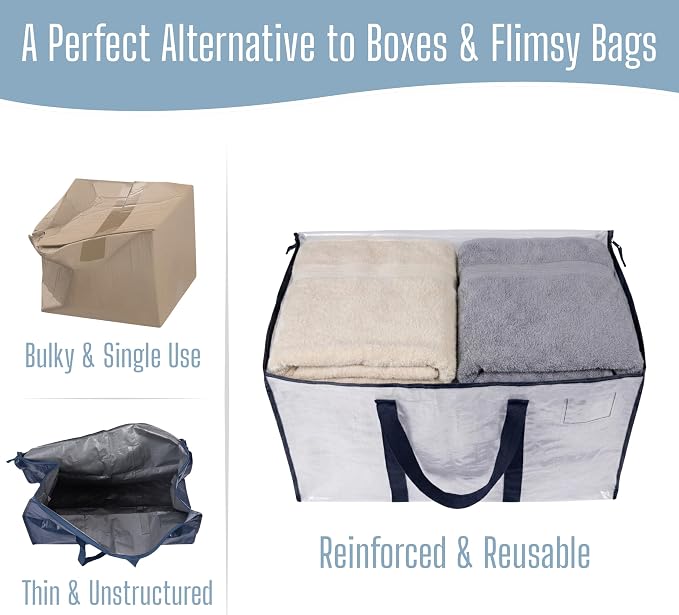VENO 2 Pack Heavy Duty Moving Bags, Extra Large Storage Bags with Reinforced Handles & Strong Zippers, Foldable & Reusable Moving Box Alternative for Clothes & Dorm Storage - Image 5
