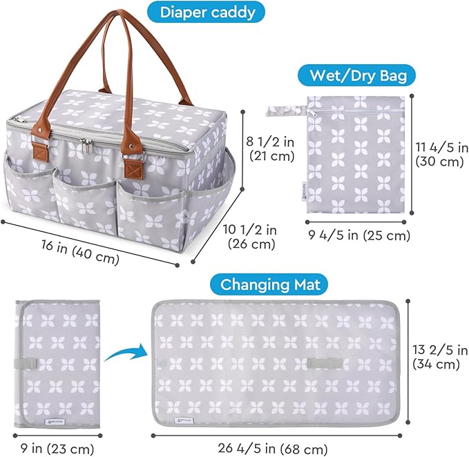 Diaper Caddy with Changing Mat, Large Baby Diaper Caddy Organizer with Lid, Portable Organizer Basket for Baby Essentials, Roll-Up Lid, Built-In Changing Mat Pocket - Image 6