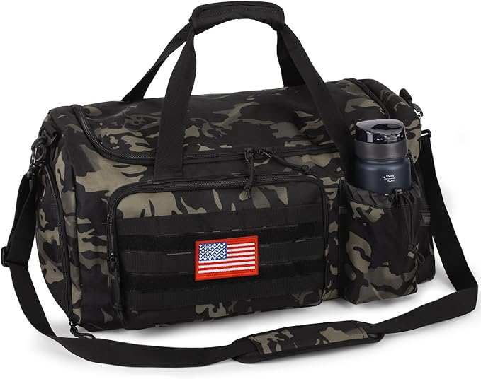 Tactical Gym Bag for Men, 60L Duffle Bag with Shoes Compartment for Travel | Water-Resistant Sports Weekender Bag with Adjustable Shoulder Strap Wet Pocket for Gym,Travel,Hiking,Camping Overnight Trips by ATRIPACK