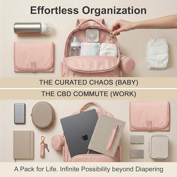 ROSEGIN Premium Vegan Leather Diaper Bag Backpack with Waterproof Changing Pad, Reinforced Zippers & Odor-Free, 20 Pockets Pro Organizer, Fits 15.6" Laptop, Stroller Straps, Baby Bag for Mom, Pink - Image 6