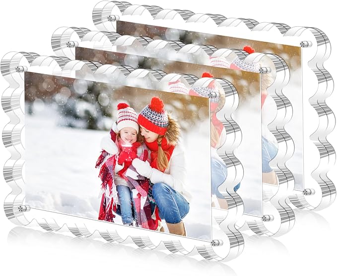 3 Pack Magnetic Acrylic Picture Frames 5x7 Inch Photo Frame | Freestanding Scalloped Magnet Photo Frame with 10+10MM Thick Block, Double Sided Clear Frameless Frame for Desktop Display by Unknown