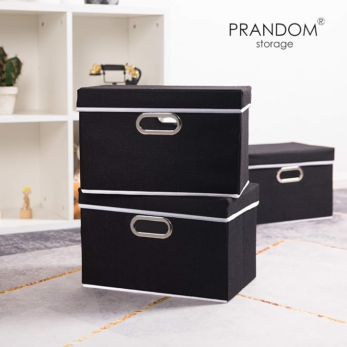 Foldable Storage Box with Lid [1-Pack] Fabric Collapsible Storage Bin Organizer Container Basket Cube with Cover for Home Bedroom Closet Office Nursery Black (14.9x9.8x9.8) - Image 3