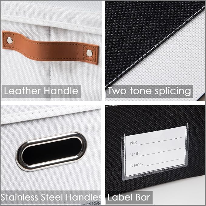 Storage Bins with Lids [3-Pack] Linen Fabric Foldable Storage Boxes Organizer Containers Baskets Cube with Cover for Bedroom Closet Office Grey&Black (23.4X15.9X11.4) - Image 7
