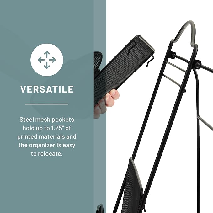 Safco Onyx Mesh Magazine Holder, Ladder Style Display Rack with 5 Pockets, Brochure Organizer, Commercial-Grade Steel Construction, Black - Image 3