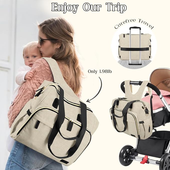 Diaper Bag Backpack Mommy Bag Large Capacity Diaper Backpack Travel Essential Baby Diaper Bag for Mom and Dad, Black (Beige) - Image 3