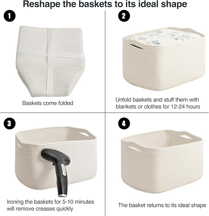 ICERZCZ Large Storage Baskets for Organizing Shelves, Woven Cotton Rope Bins for Baby Nursery Organization, Book Toy Towel Organizer, 17"x13"x9.5", 3 Packs, Off White - Image 7