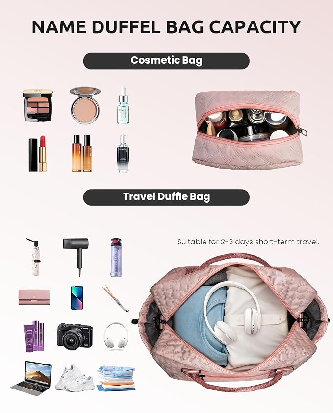 Initial Duffle Bag with Shoe Compartment,Personalized WeekenderBag | with Shoulder Strap, Monogram Overnight Bag for Women with Trolley Sleeve & Wet Pocket, Letter Travel Bag with Makeup Bag - Image 3