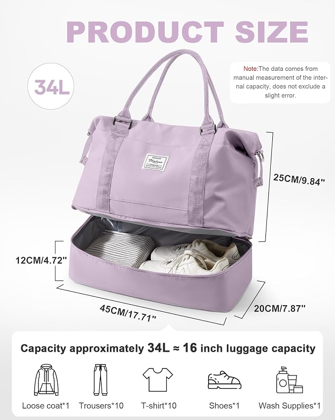 Travel Duffel Weekender Bag Women Tote Carry On Bags With Shoe Compartment | 18x14x8 inches Travel Overnight Bags with Trolley Sleeve for Airplanes Sport Tote Gym for Men Lightweight Daypack Purple - Image 4