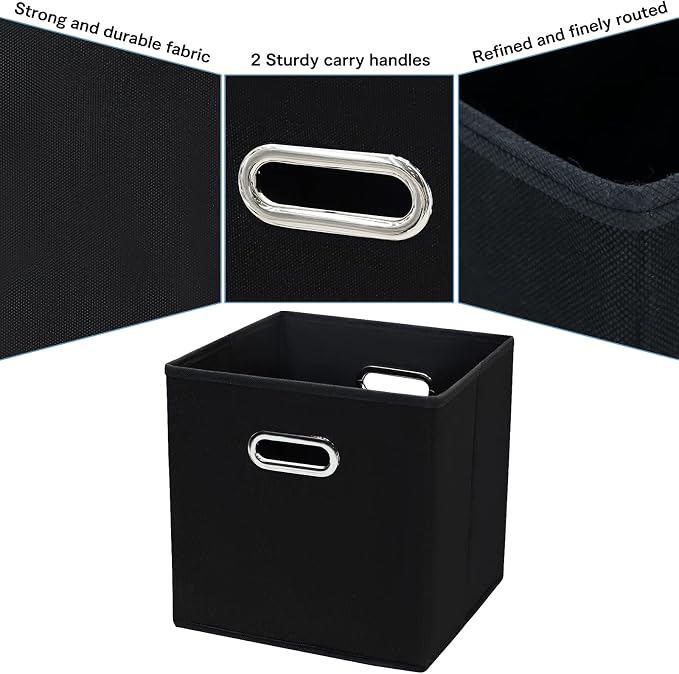 Black Fabric Cubby Storage Bins，13x13x13 Inches ，Cube Organizer Bin Foldable Storage Boxes with Dual Handles Fabric Organizer Box and collapsible Storage basket，Set of 3 ，Black - Image 7
