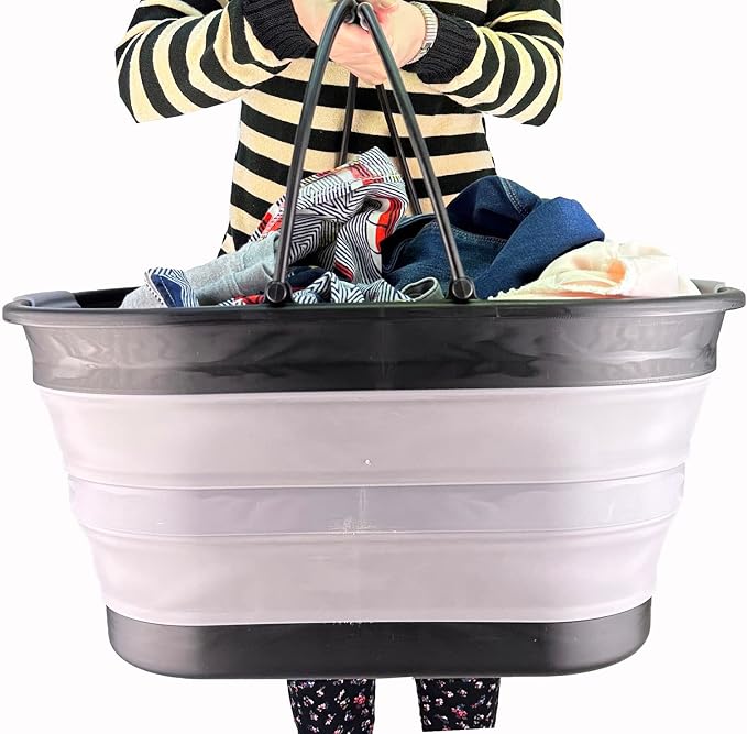 SAMMART 38L (10 Gallons) Collapsible Plastic Laundry Basket - Foldable Storage Container/Organizer - Portable Washing Tub - Space Saving Laundry Hamper (Black/Alloy Grey) - Image 6