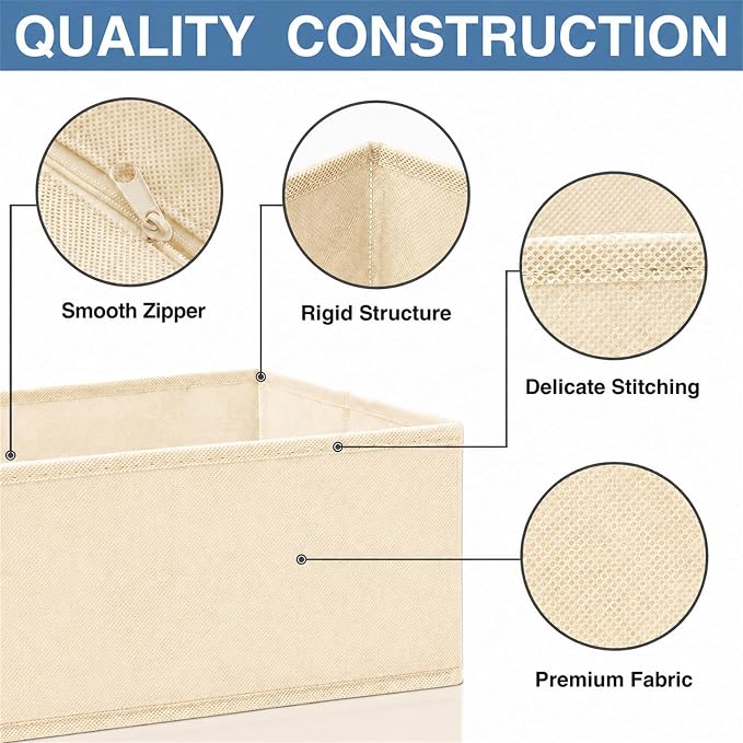 Drawer Organizer Clothes 12 Pack, Dresser Organizer for Nursery Bedroom Closet Organization and Storage - Baby Clothes Organizer Bins - Drawer Divider for Sock Underwear Bra Ties (Beige) - Image 5