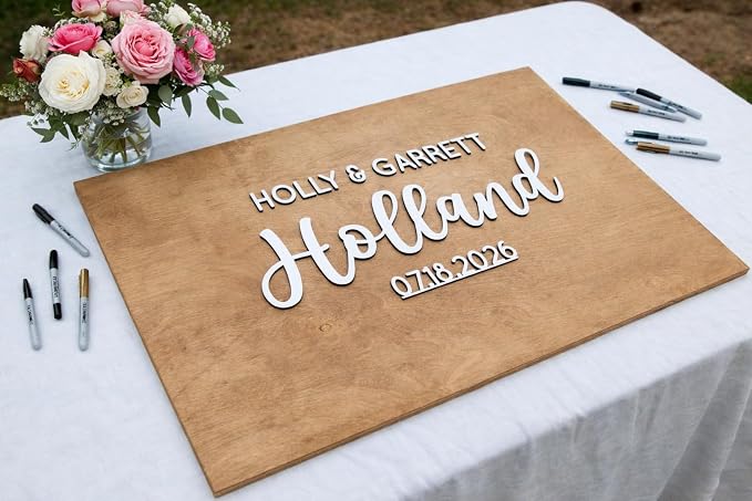 Personalized Last Name Guest Book, Unique Guest Book Sign, Custom Alternative Guest Book, Wooden Guest Book, Wedding Ceremony Guestbook Sign (Design 12) - Image 8