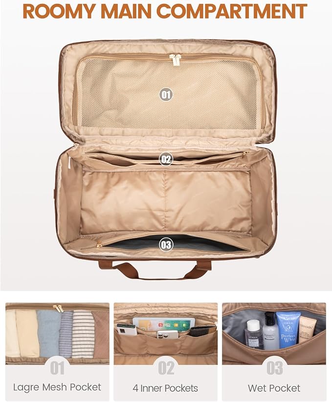 LOVEVOOK Travel Duffle Bag - Weekender & Overnight Bag with Toiletry & Wet Pocket, Carry-On Size, 3pc Set - Image 3