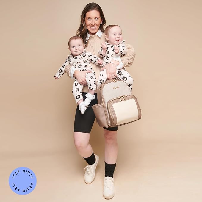 Itzy Ritzy Mini Diaper Bag Backpack, 10 Pockets Changing Pad, Vanilla Latte | Chic Mini Plus Diaper Bag with 2 Insulated Bottle Pockets, Key Lanyard, Wipeable Changing Pad, Grab-Top Handle & Rubber Feet - Image 7