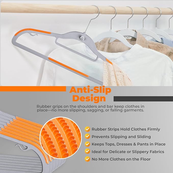 Plastic Hangers 100 Pack, Cascading Slim Space Saving Clothing Hangers with 360° Rotating Hook, Non Slip Clothes Hangers for Sweater Shirt, Heavy Duty Coat Hanger with Inner Hook for Closet, Grey - Image 5
