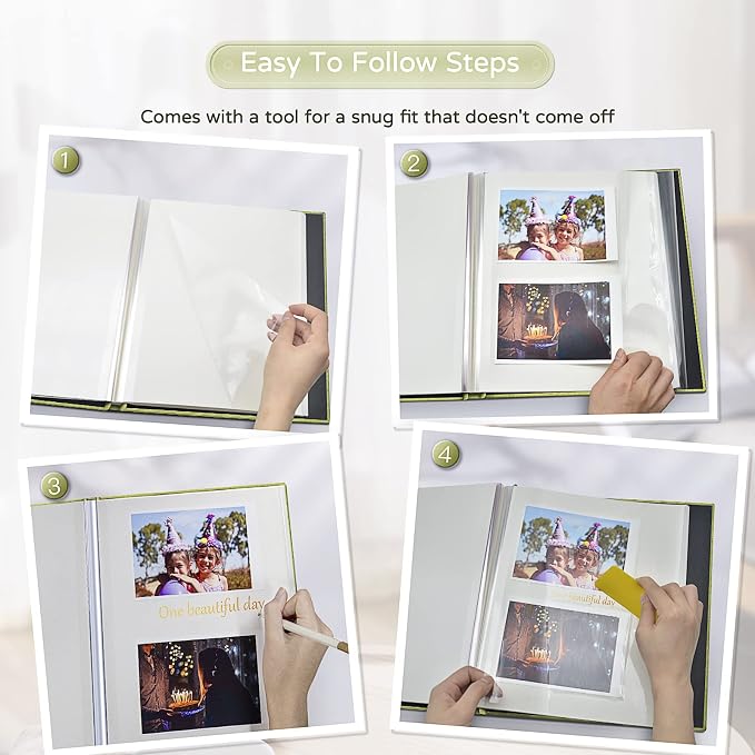 Popotop Large Photo Album Self Adhesive 4x6 5x7 8x10 Scrapbook Album DIY Picture Book,Gifts for Mom,Family Baby and Wedding,with Metal Pen and Plastic Board - Image 4