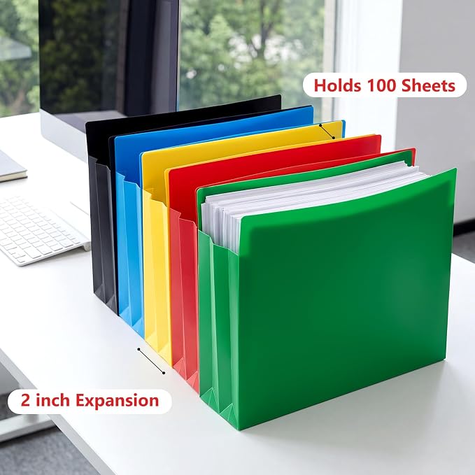 Dunzoom 50 Pack File Jackets Letter Size 2 Inch Expansion Manila Plastic File Folders Expandable Heavy Duty Reinforced Straight Cut Tab Expandable Document Jacket for Office(Stylish,Assorted Colors) - Image 3