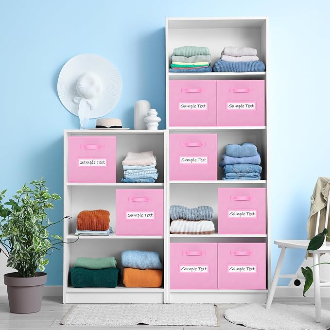 Fabric storage cubes (8 Pack) 11 Inch Cube Storage Bin, cube organizer bins with 8 Labels Window Cards & a Pen, Foldable cube organizer bins and Storage Box, Light Pink - Image 6