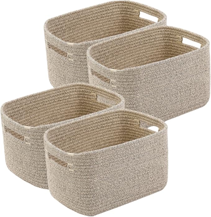 4 Pack Storage Baskets 12.7''Lx9''Wx7.8''H,for Organizing, Woven Baskets for Shelves - Perfect for Toys, Books, Towels, and Clothes, Durable Gift Basket Bins Toy Storage (Brow+) by Unknown