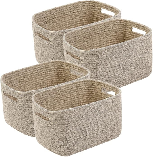 4 Pack Storage Baskets 12.7''Lx9''Wx7.8''H,for Organizing, Woven Baskets for Shelves - Perfect for Toys, Books, Towels, and Clothes, Durable Gift Basket Bins Toy Storage (Brow+) by Unknown