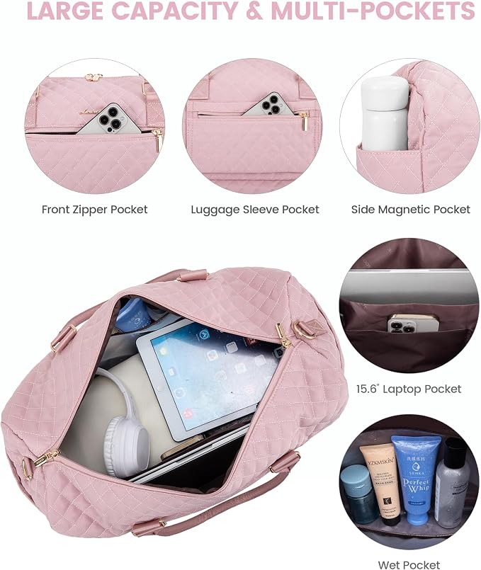 LOVEVOOK Travel Duffle Bag for Women, Weekender Overnight Bag with Shoe Compartment, Carry on Bag with Toiletry Bag, Gym Duffel Bag with Wet Pocket, Hospital Bags for Labor and Delivery 3 Pcs Set - Image 3