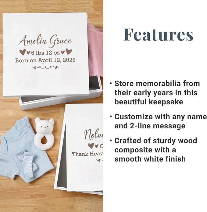 Let's Make Memories Personalized Keepsake Box for Newborn - Memento Storage - Memories Box - Baby Shower - Nursery Decor - 6" Hx12 Sq - Baby Love - Image 4