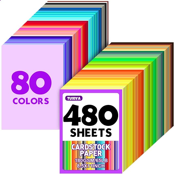 TUXIYA 480 Sheets 8.5" X 11" Colored Cardstock, 80 Colors Card Stock | 180GSM/65LB 80 Assorted Colors Construction Paper Printer Paper for Printing, Card Making, DIY Crafts, School Supplies,Party by Unknown