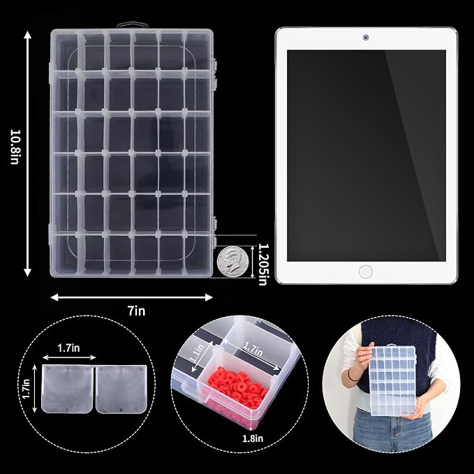 Bead Organizer Storage 2 Pack 36 Grid Jewelry Tackle Craft Box Adjustable | Clear Plastic, Adjustable Dividers, Label Stickers Included, for Beads Jewelry Crafts Fishing Tackle and Small Parts - Image 2