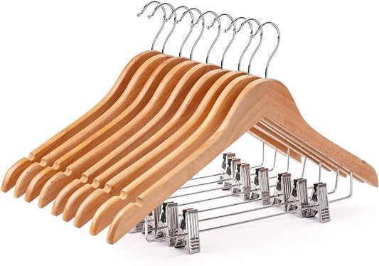 Wooden Hangers with Clips 24 PCS Pants Hangers with Clips,Smooth Solid Wooden Pants Hangers,360 Swivel Hooks & Adjustable Clips,for Jeans,Skirt,Suit,Shorts,Scarf. by Uinicor