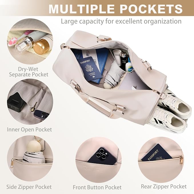 Large 3-in-1 Leather Duffle Bag for Travel Weekender Overnight Hospital Gym Bag for Men & Women, Carry On Airline Approved Personal Item Duffel Garment Bag Luggage with Shoe Compartment & Toiletry Bag - Image 7