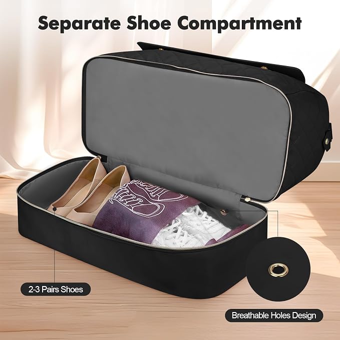 Weekender Bags for Women, Large Travel Duffel Bag with Shoe Compartment, Carry on Overnight Bag with Toiletry Makeup Bag, Gym Duffel Bag Travel Tote Bag for Travel Gym Camping Hospital, Black - Image 3
