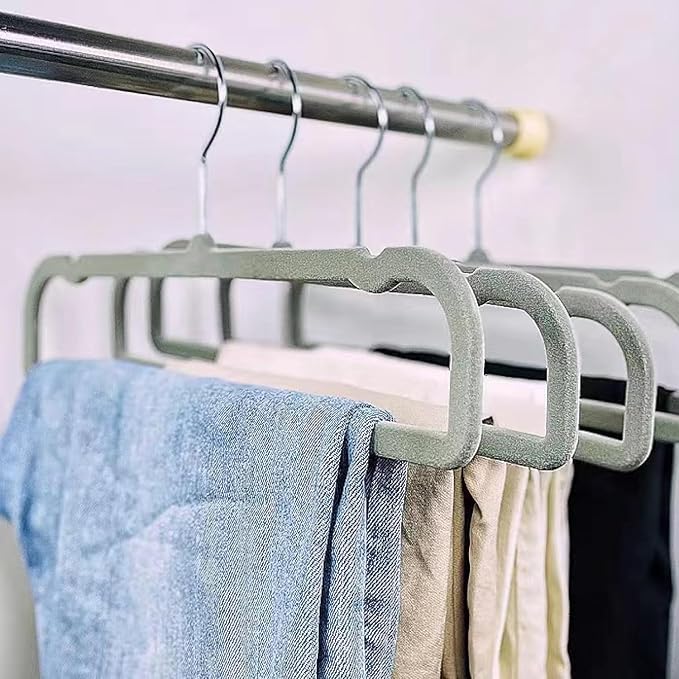 20 Pack Velvet Pants Hangers for Closet Space Saving, Thin Hanger (Grey) | 35cm(L) Heavy Duty Flocked Trouser Hangers, Durable, Clothes Hanger with Silver Swivel Hook, Jean Hangers for Women and Men - Image 2