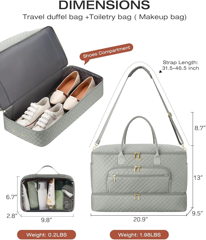 Travel Duffle Bag, Wide Open Large Weekender Bag for Women with Shoe Compartment, Carry on Overnight Bags with Toiletry Bag, Hospital Bag for Women Labor Delivery with Wet Pocket (Dark Green) - Image 4