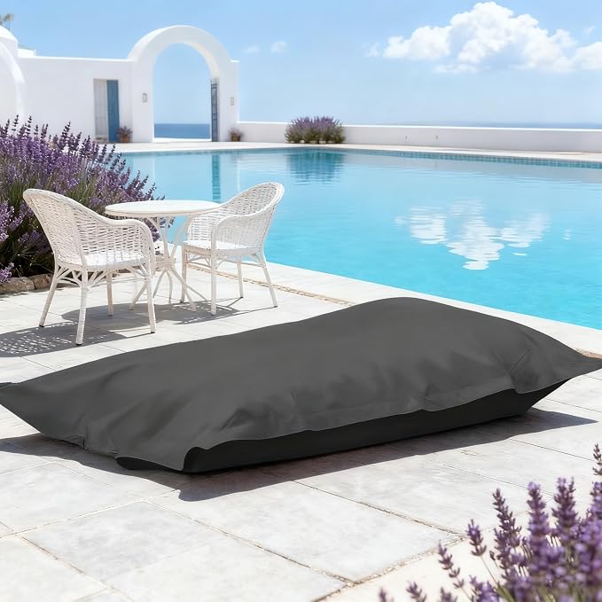 SXBCyan Waterproof Bean Bag Cover for Adults (No Filler) Soft Sofa Bed Oxford Lounge Chair Giant Beanbag Floor Seating Outdoor Stripes Pouf Couch for Poolside Beach Garden(Dark Grey) by SXBCyan
