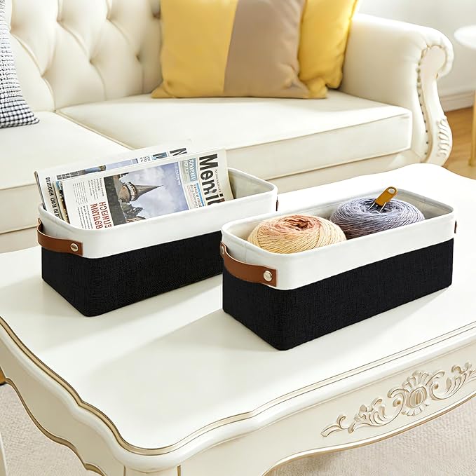 Small Fabric Storage Baskets, 15x6x5 inch Narrow Storage Bins 4-Pack Long Storage Basket for Organizing with Handles, Decorative Basket for Closets, Shelves, Toilet Paper, Black - Image 4