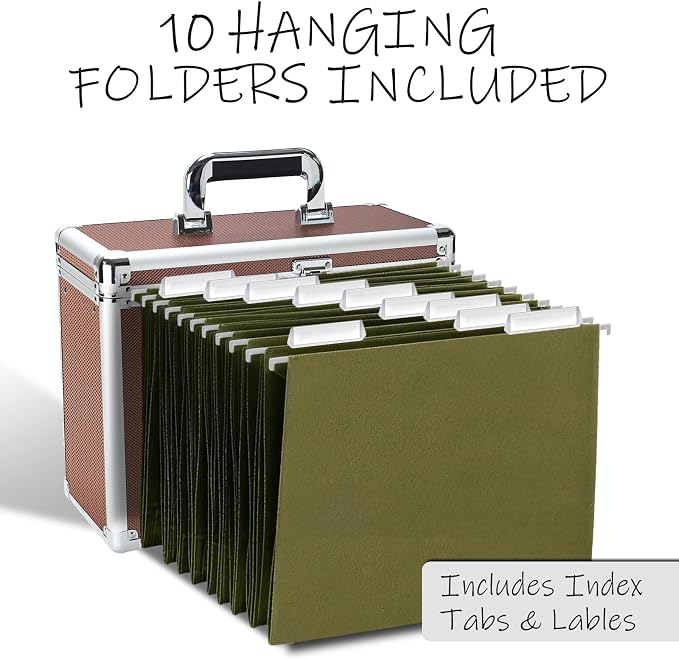 Hanging File Box for Letter, All-in-one set with 10 Folders | Portable Locking Filing Storage Box with Handle & Shoulder strap, Lockable File Cabinet Documents Safe, Lockbox Doc Organizer - Image 2
