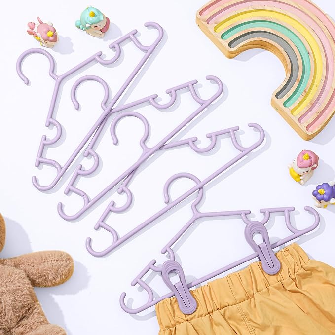Hsei Baby Hanger with Clip for Pant,120 Packs Total,Purple,10.6 Inch | 40 Kids Plastic Hanger with 80 Clips for Newborn, Nursery, Daycare, Preschool, Closet, Wardrobe Organizer for Baby Shower - Image 5
