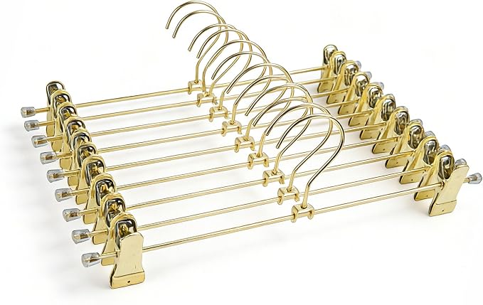 13.8" Gold Metal Wire Clips Hangers with Adjustable Clips - 30 Pack Pants Hangers with Clips Metal Perfect for Pants Trouser Underwear Bottom Clothes Heavy Duty Space Saving Closet Organization by Koobay