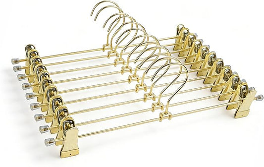 13.8" Gold Metal Wire Clips Hangers with Adjustable Clips - 30 Pack Pants Hangers with Clips Metal Perfect for Pants Trouser Underwear Bottom Clothes Heavy Duty Space Saving Closet Organization by Koobay