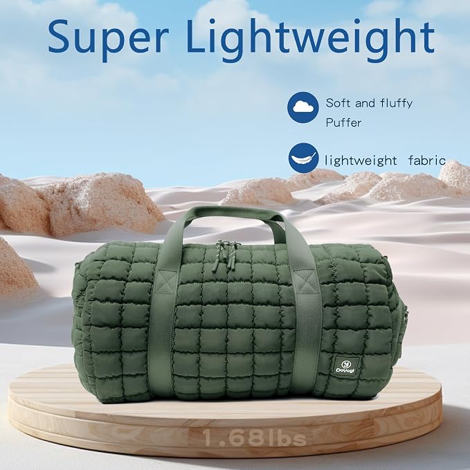 Quilted Gym Bag for Women,Duffle Bag for Travel with Wet Pocket,Carry on Weekender Bags for Women,Travel Bag with Shoe Compartment(Green) - Image 6