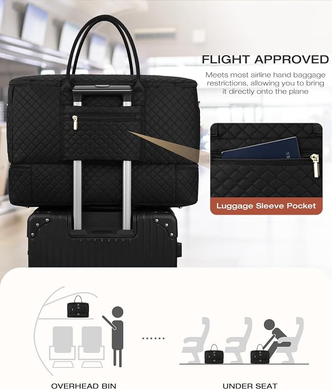Travel Duffle Bag, Wide Open Large Weekender Bag for Women with Shoe Compartment, Carry on Overnight Bags with Toiletry Bag, Hospital Bag for Women Labor Delivery with Wet Pocket (3 Pcs) - Image 6