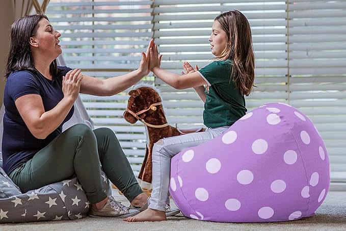 WEKAPO Stuffed Animal Storage Bean Bag Chair Cover for Kids | Stuffable Zipper Beanbag for Organizing Children Plush Toys Large Premium Cotton Canvas (Purple Dot, XX-Large) - Image 8