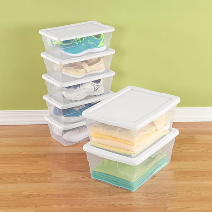Sterilite 6 Quart Storage Box, Clear Plastic with White Snap Lid, 12 Pack - Image 9